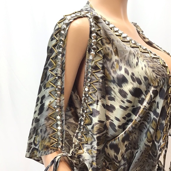 Varga Womens Sexy Satin Animal Print Tie Waist Sleep Shirt Size Large - Picture 4 of 8